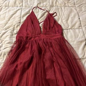 Burgundy floor length bridesmaid dress